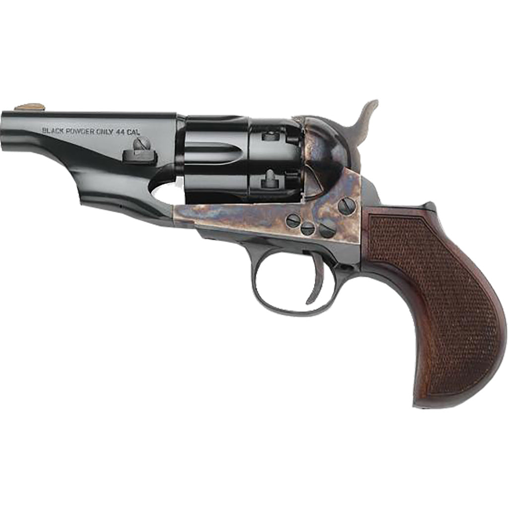 Pietta 1860 Snub Nose Revolver 44 cal. 3 in. Case Hardnened Blue Checkered Wood